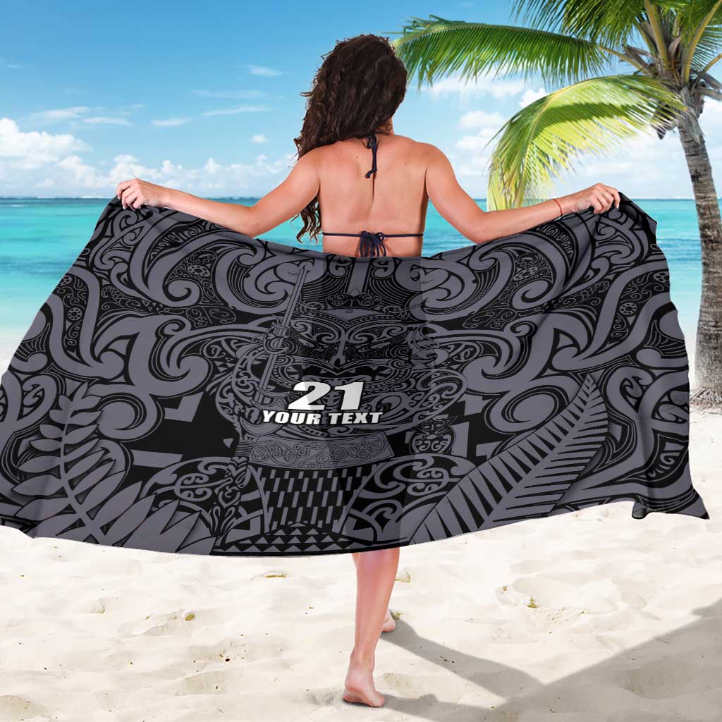 Custom New Zealand Taiaha Maori Sarong Minimalist Silver Fern All Black - Aussie Hoodie