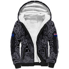 Custom New Zealand Taiaha Maori Sherpa Hoodie Minimalist Silver Fern All Black - Aussie Hoodie