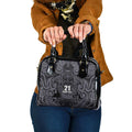 Custom New Zealand Taiaha Maori Shoulder Handbag Minimalist Silver Fern All Black - Aussie Hoodie