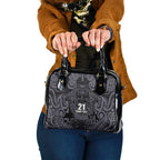 Custom New Zealand Taiaha Maori Shoulder Handbag Minimalist Silver Fern All Black - Aussie Hoodie