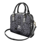 Custom New Zealand Taiaha Maori Shoulder Handbag Minimalist Silver Fern All Black - Aussie Hoodie