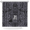 Custom New Zealand Taiaha Maori Shower Curtain Minimalist Silver Fern All Black - Aussie Hoodie