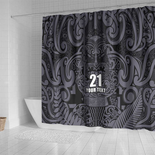 Custom New Zealand Taiaha Maori Shower Curtain Minimalist Silver Fern All Black - Aussie Hoodie