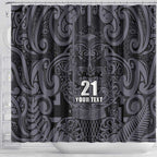 Custom New Zealand Taiaha Maori Shower Curtain Minimalist Silver Fern All Black - Aussie Hoodie