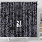 Custom New Zealand Taiaha Maori Shower Curtain Minimalist Silver Fern All Black - Aussie Hoodie