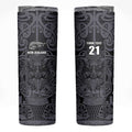 Custom New Zealand Taiaha Maori Skinny Tumbler Minimalist Silver Fern All Black - Aussie Hoodie