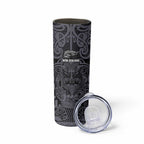 Custom New Zealand Taiaha Maori Skinny Tumbler Minimalist Silver Fern All Black - Aussie Hoodie