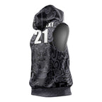 Custom New Zealand Taiaha Maori Sleeveless Hoodie Minimalist Silver Fern All Black - Aussie Hoodie