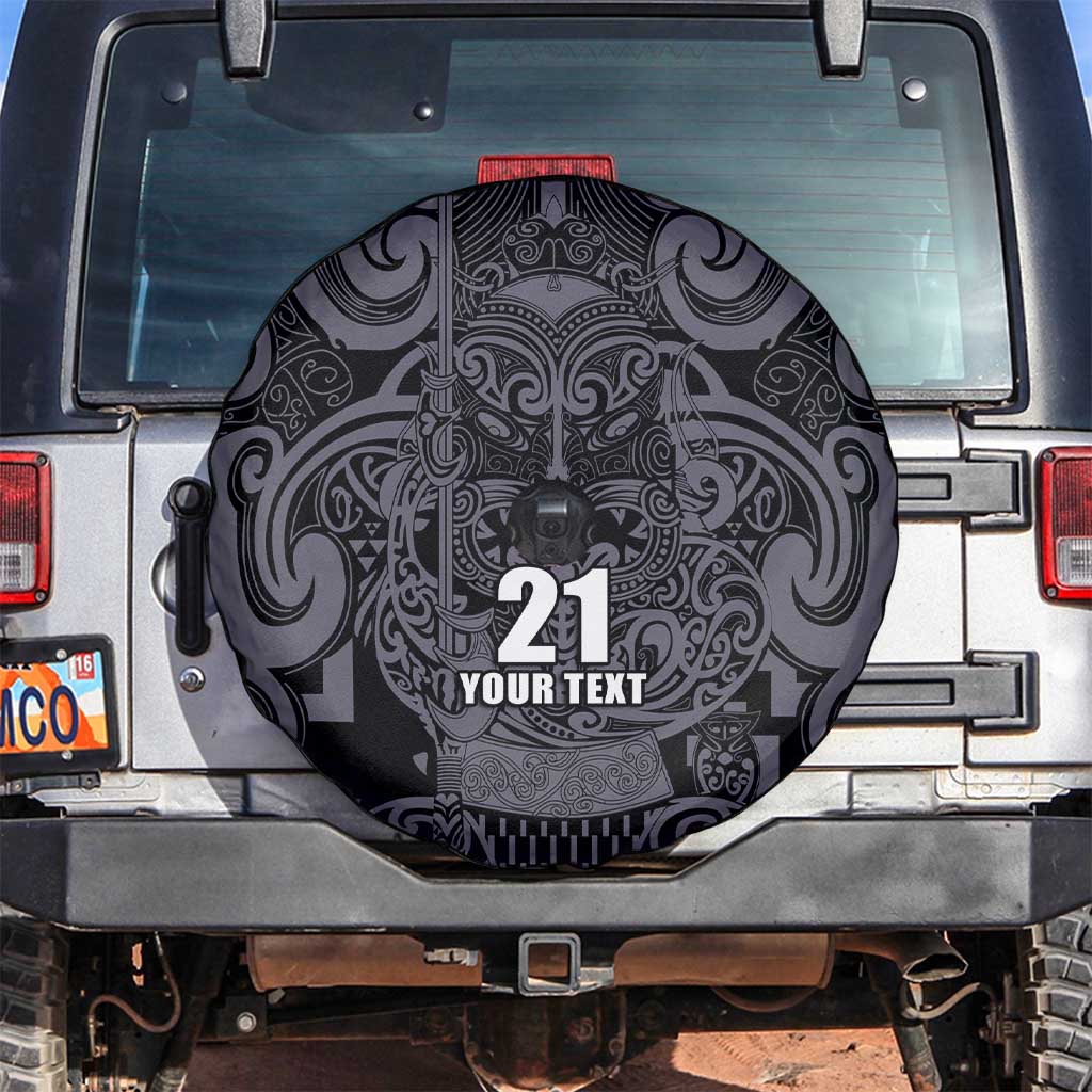 Custom New Zealand Taiaha Maori Spare Tire Cover Minimalist Silver Fern All Black - Aussie Hoodie