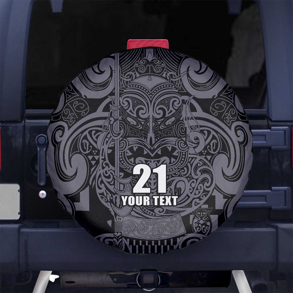 Custom New Zealand Taiaha Maori Spare Tire Cover Minimalist Silver Fern All Black - Aussie Hoodie