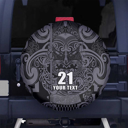 Custom New Zealand Taiaha Maori Spare Tire Cover Minimalist Silver Fern All Black - Aussie Hoodie