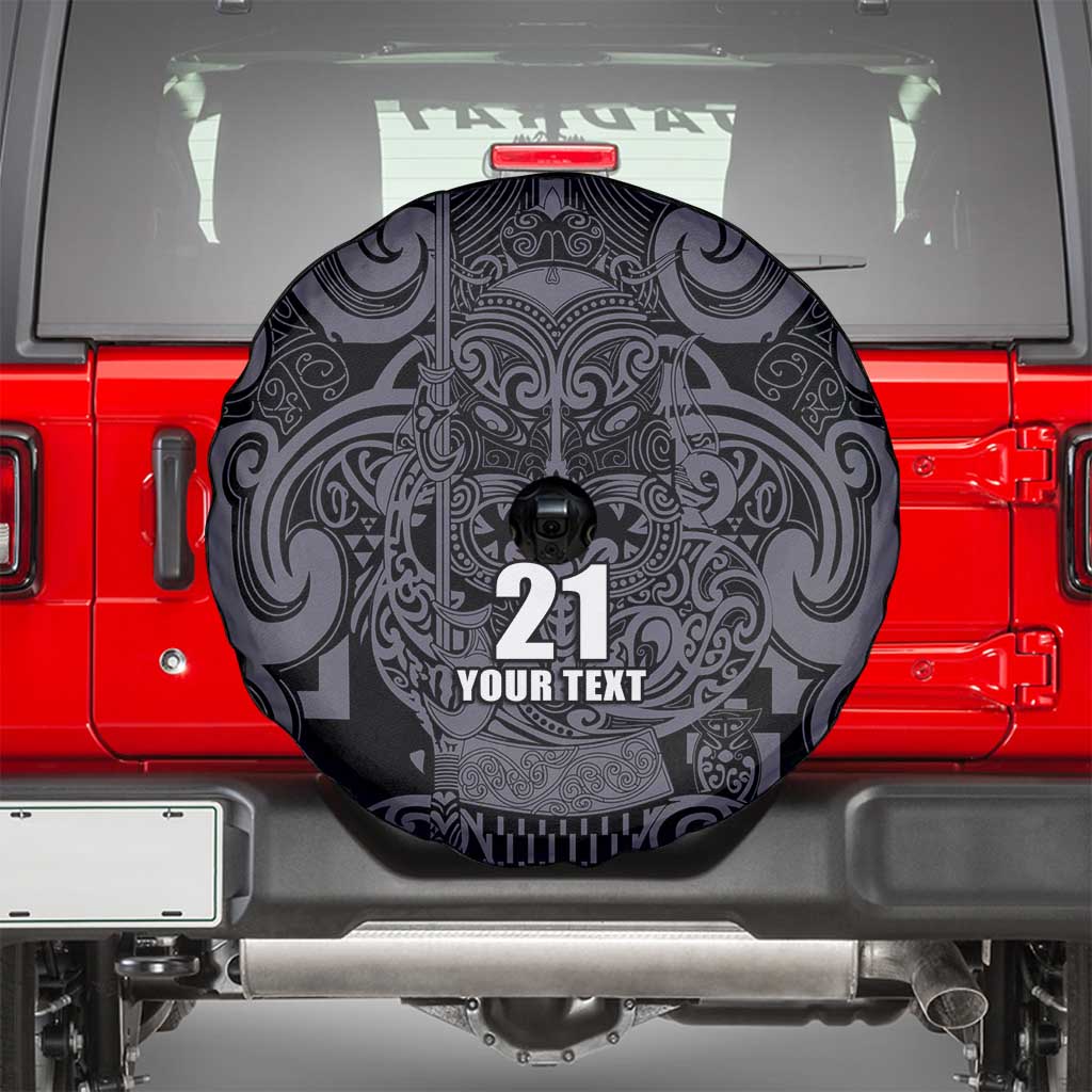 Custom New Zealand Taiaha Maori Spare Tire Cover Minimalist Silver Fern All Black - Aussie Hoodie