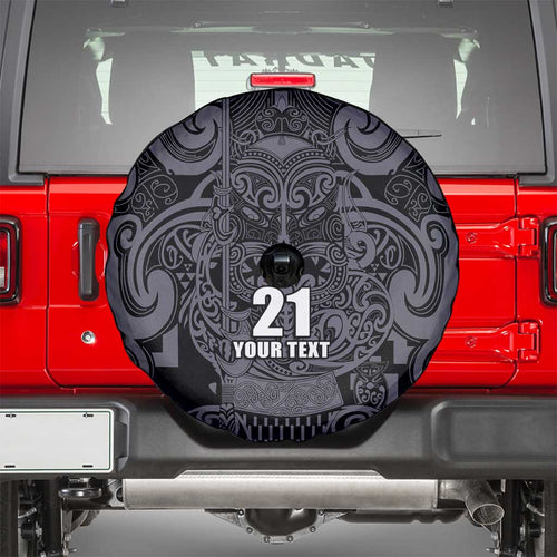 Custom New Zealand Taiaha Maori Spare Tire Cover Minimalist Silver Fern All Black - Aussie Hoodie