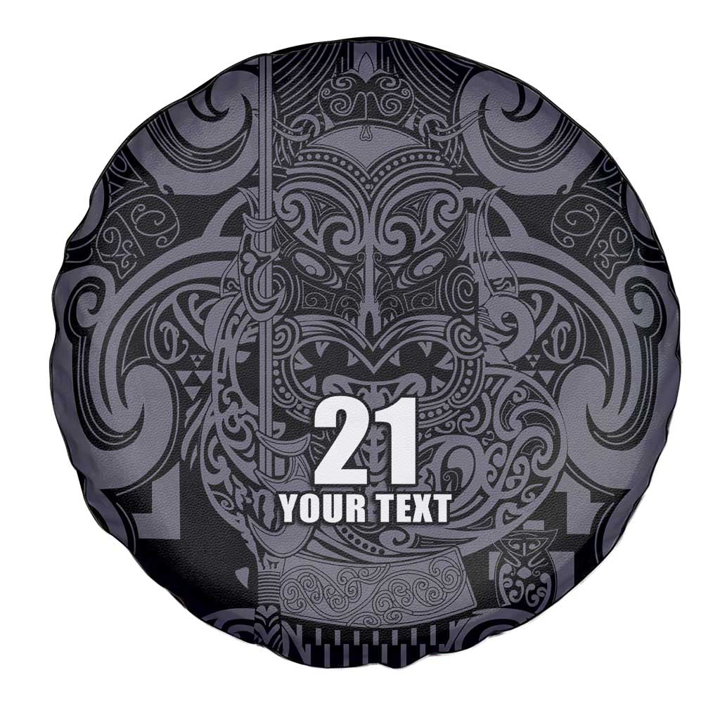 Custom New Zealand Taiaha Maori Spare Tire Cover Minimalist Silver Fern All Black - Aussie Hoodie