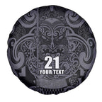 Custom New Zealand Taiaha Maori Spare Tire Cover Minimalist Silver Fern All Black - Aussie Hoodie