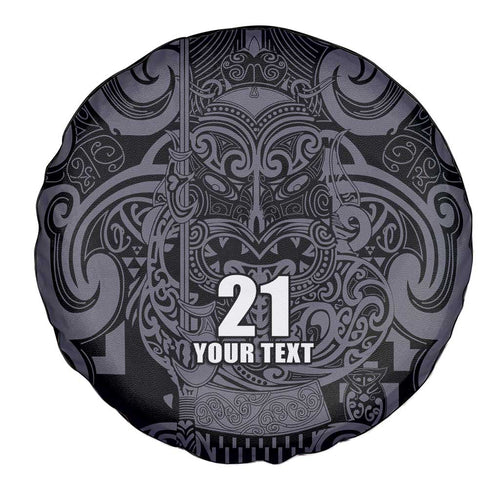 Custom New Zealand Taiaha Maori Spare Tire Cover Minimalist Silver Fern All Black - Aussie Hoodie