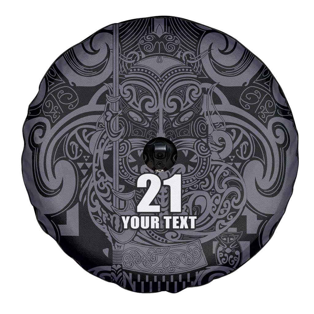 Custom New Zealand Taiaha Maori Spare Tire Cover Minimalist Silver Fern All Black - Aussie Hoodie