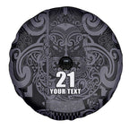 Custom New Zealand Taiaha Maori Spare Tire Cover Minimalist Silver Fern All Black - Aussie Hoodie
