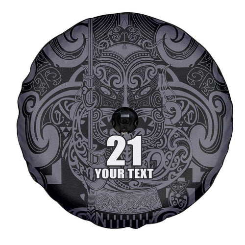 Custom New Zealand Taiaha Maori Spare Tire Cover Minimalist Silver Fern All Black - Aussie Hoodie