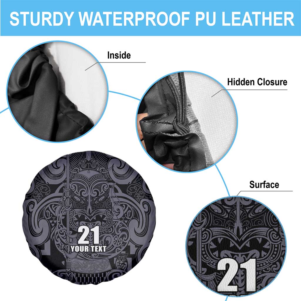 Custom New Zealand Taiaha Maori Spare Tire Cover Minimalist Silver Fern All Black - Aussie Hoodie