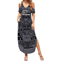 Custom New Zealand Taiaha Maori Summer Maxi Dress Minimalist Silver Fern All Black - Aussie Hoodie