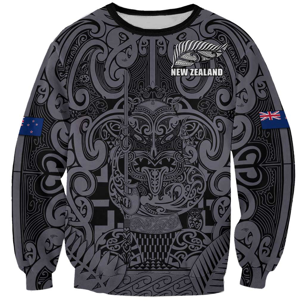 Custom New Zealand Taiaha Maori Sweatshirt Minimalist Silver Fern All Black - Aussie Hoodie