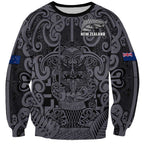 Custom New Zealand Taiaha Maori Sweatshirt Minimalist Silver Fern All Black - Aussie Hoodie