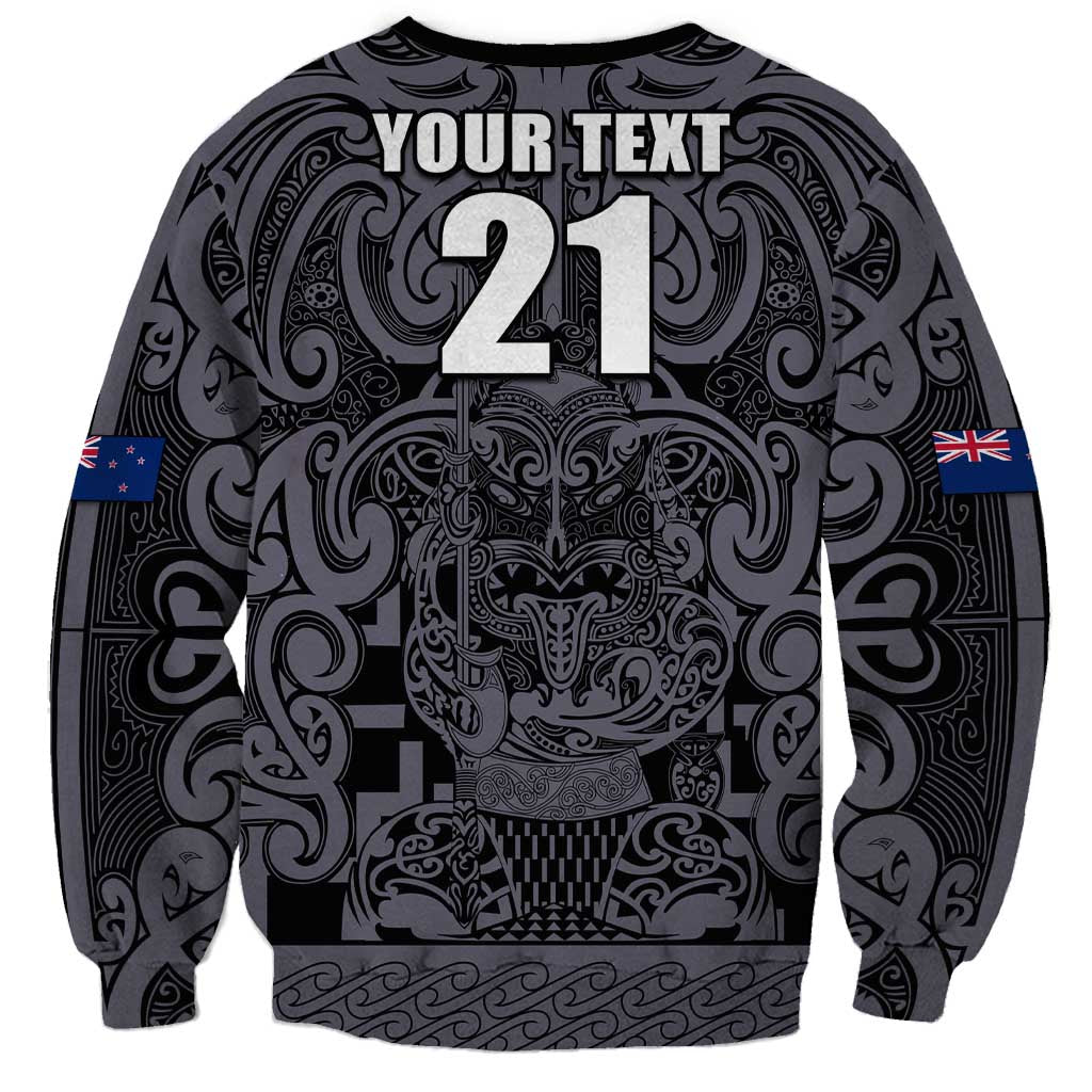 Custom New Zealand Taiaha Maori Sweatshirt Minimalist Silver Fern All Black - Aussie Hoodie