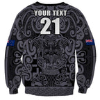 Custom New Zealand Taiaha Maori Sweatshirt Minimalist Silver Fern All Black - Aussie Hoodie