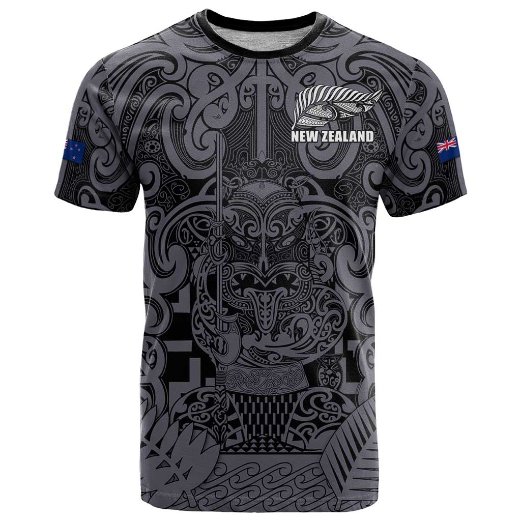 Custom New Zealand Taiaha Maori T Shirt Minimalist Silver Fern All Black - Aussie Hoodie