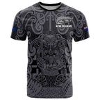 Custom New Zealand Taiaha Maori T Shirt Minimalist Silver Fern All Black - Aussie Hoodie