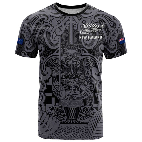 Custom New Zealand Taiaha Maori T Shirt Minimalist Silver Fern All Black - Aussie Hoodie