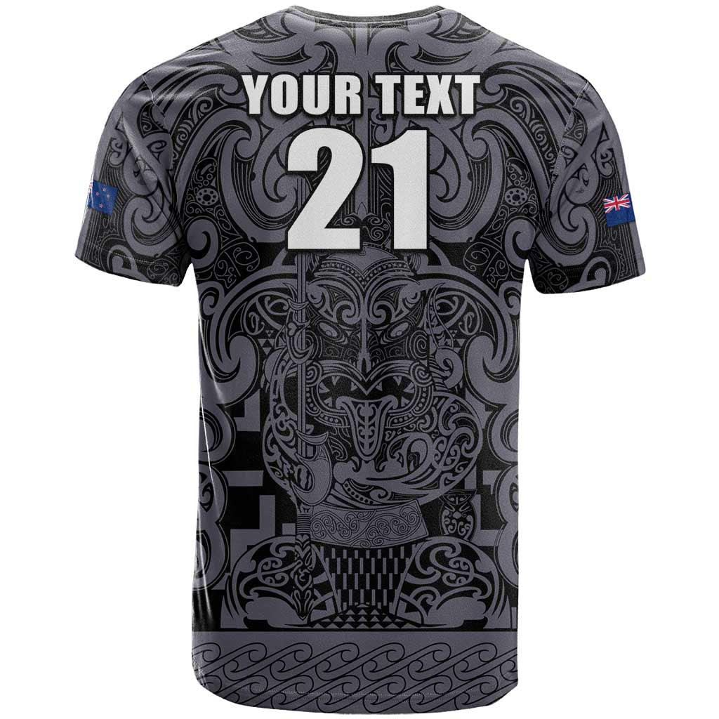 Custom New Zealand Taiaha Maori T Shirt Minimalist Silver Fern All Black - Aussie Hoodie