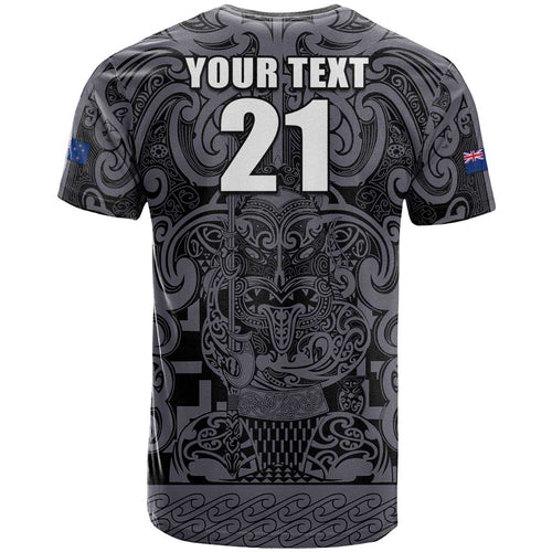 Custom New Zealand Taiaha Maori T Shirt Minimalist Silver Fern All Black - Aussie Hoodie