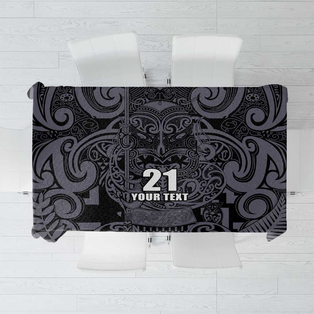 Custom New Zealand Taiaha Maori Tablecloth Minimalist Silver Fern All Black - Aussie Hoodie