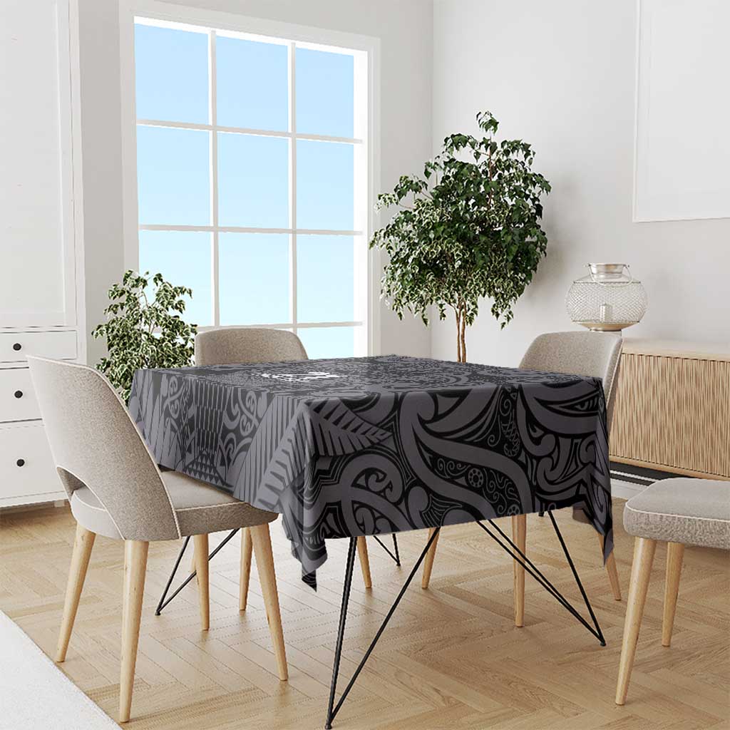 Custom New Zealand Taiaha Maori Tablecloth Minimalist Silver Fern All Black - Aussie Hoodie