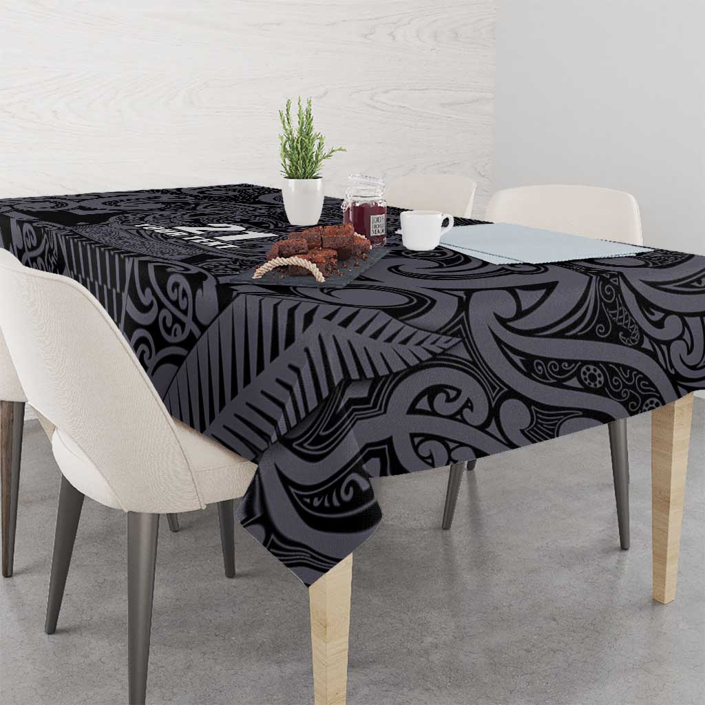 Custom New Zealand Taiaha Maori Tablecloth Minimalist Silver Fern All Black - Aussie Hoodie