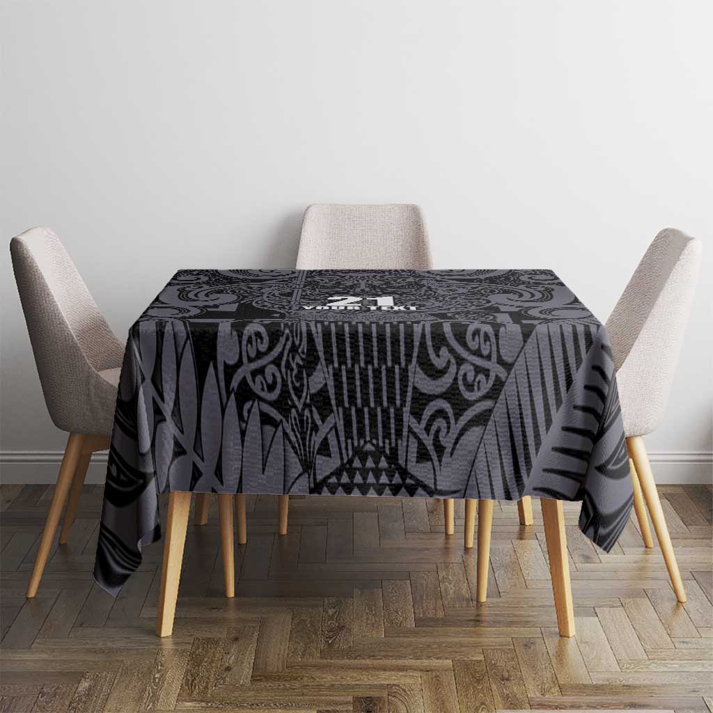 Custom New Zealand Taiaha Maori Tablecloth Minimalist Silver Fern All Black - Aussie Hoodie