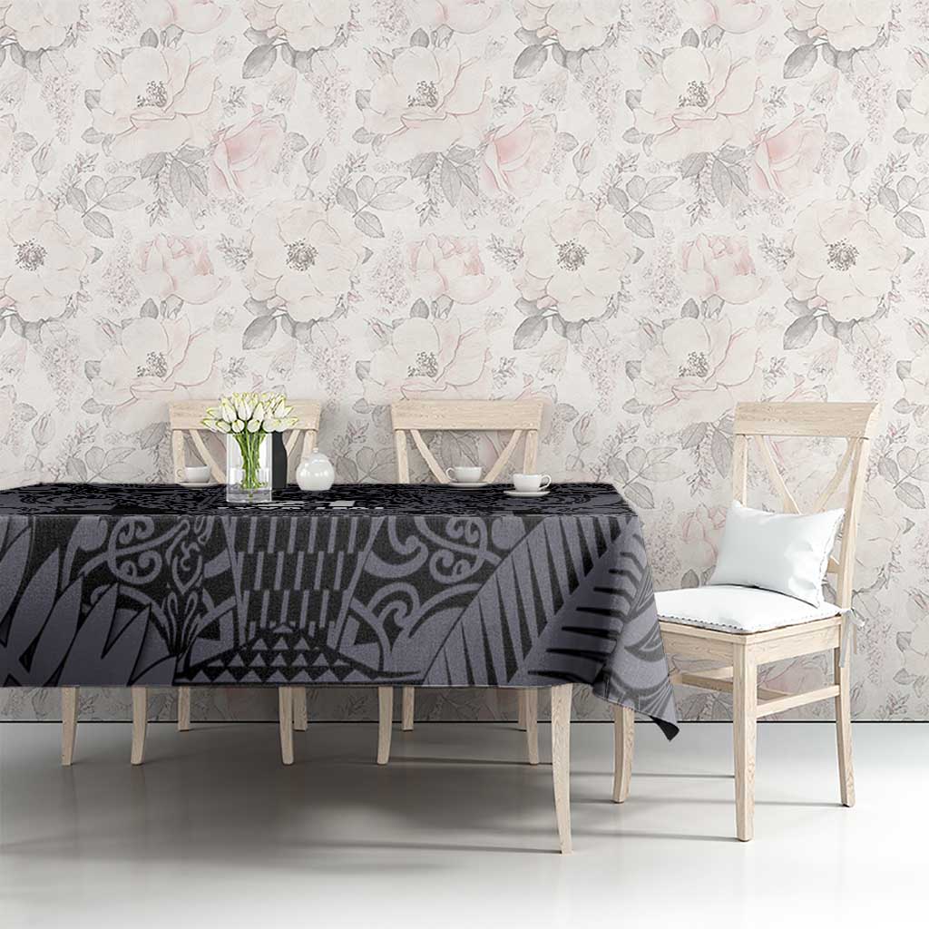 Custom New Zealand Taiaha Maori Tablecloth Minimalist Silver Fern All Black - Aussie Hoodie