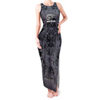 Custom New Zealand Taiaha Maori Tank Maxi Dress Minimalist Silver Fern All Black - Aussie Hoodie
