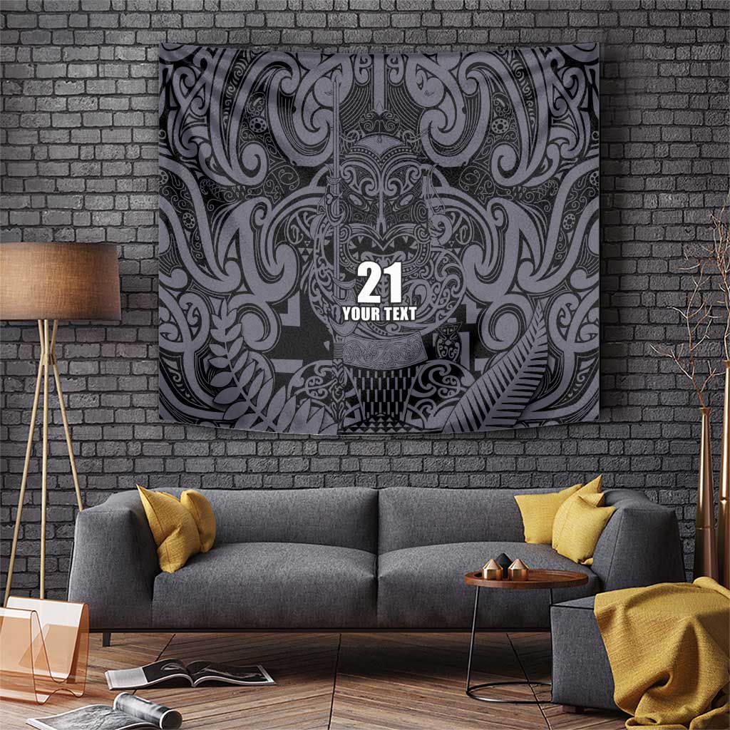 Custom New Zealand Taiaha Maori Tapestry Minimalist Silver Fern All Black - Aussie Hoodie