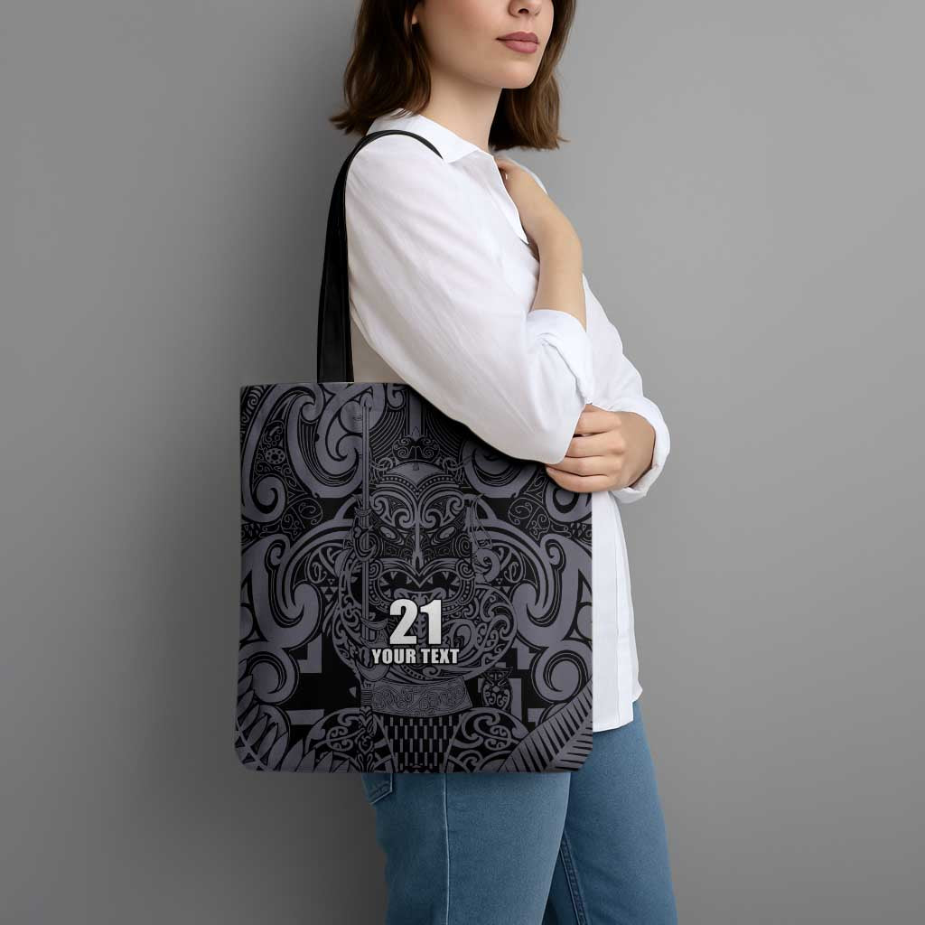 Custom New Zealand Taiaha Maori Tote Bag Minimalist Silver Fern All Black - Aussie Hoodie