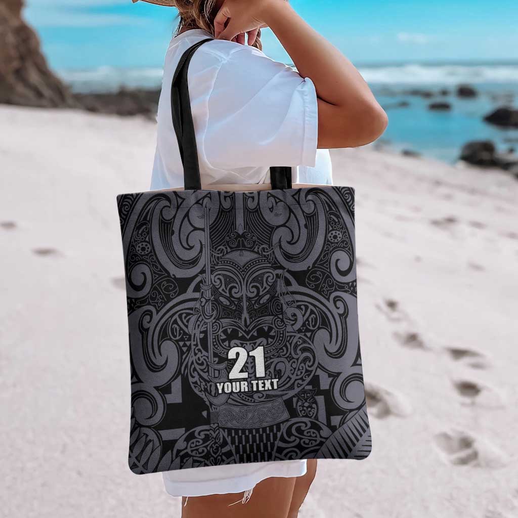 Custom New Zealand Taiaha Maori Tote Bag Minimalist Silver Fern All Black - Aussie Hoodie