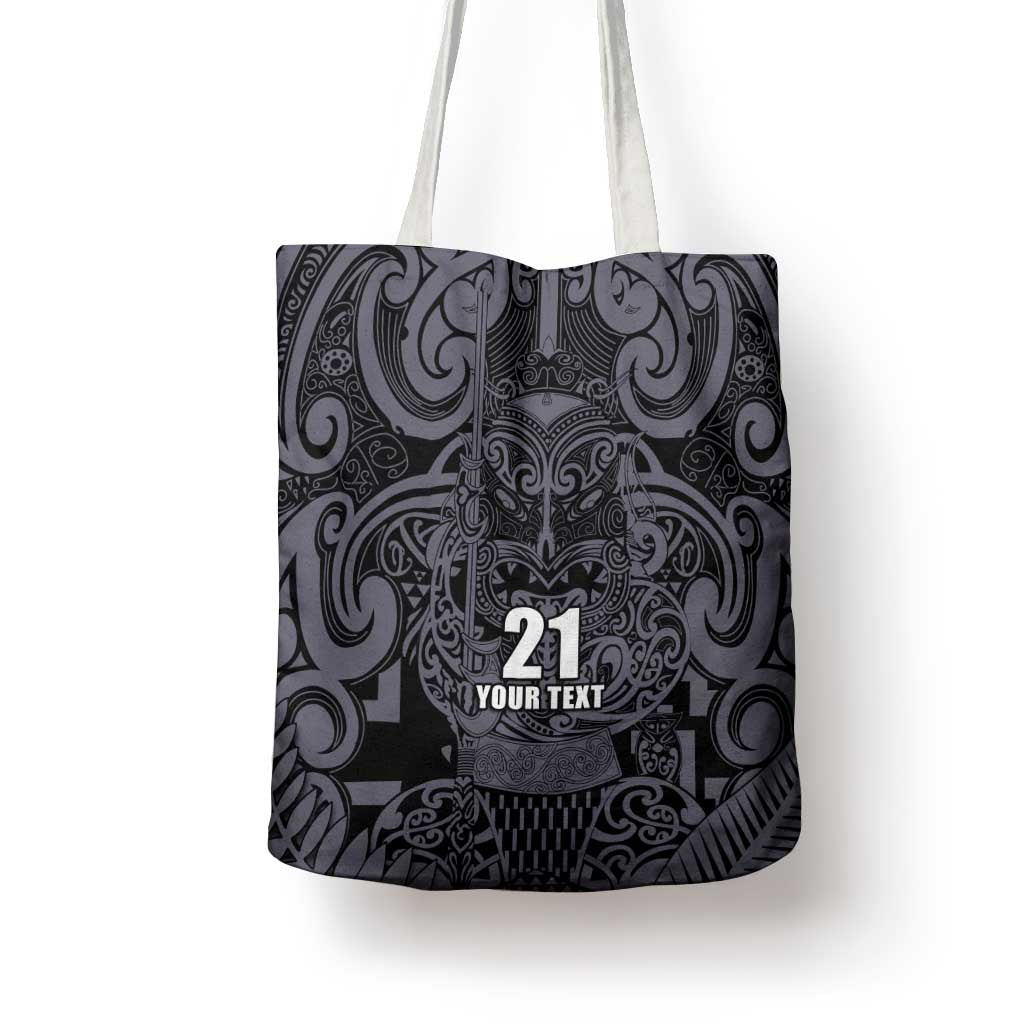 Custom New Zealand Taiaha Maori Tote Bag Minimalist Silver Fern All Black - Aussie Hoodie