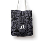 Custom New Zealand Taiaha Maori Tote Bag Minimalist Silver Fern All Black - Aussie Hoodie
