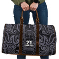 Custom New Zealand Taiaha Maori Travel Bag Minimalist Silver Fern All Black - Aussie Hoodie