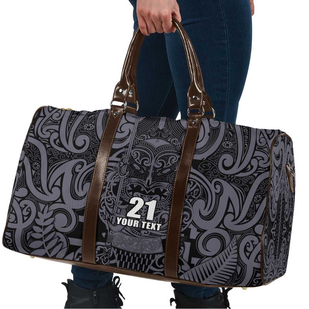 Custom New Zealand Taiaha Maori Travel Bag Minimalist Silver Fern All Black - Aussie Hoodie