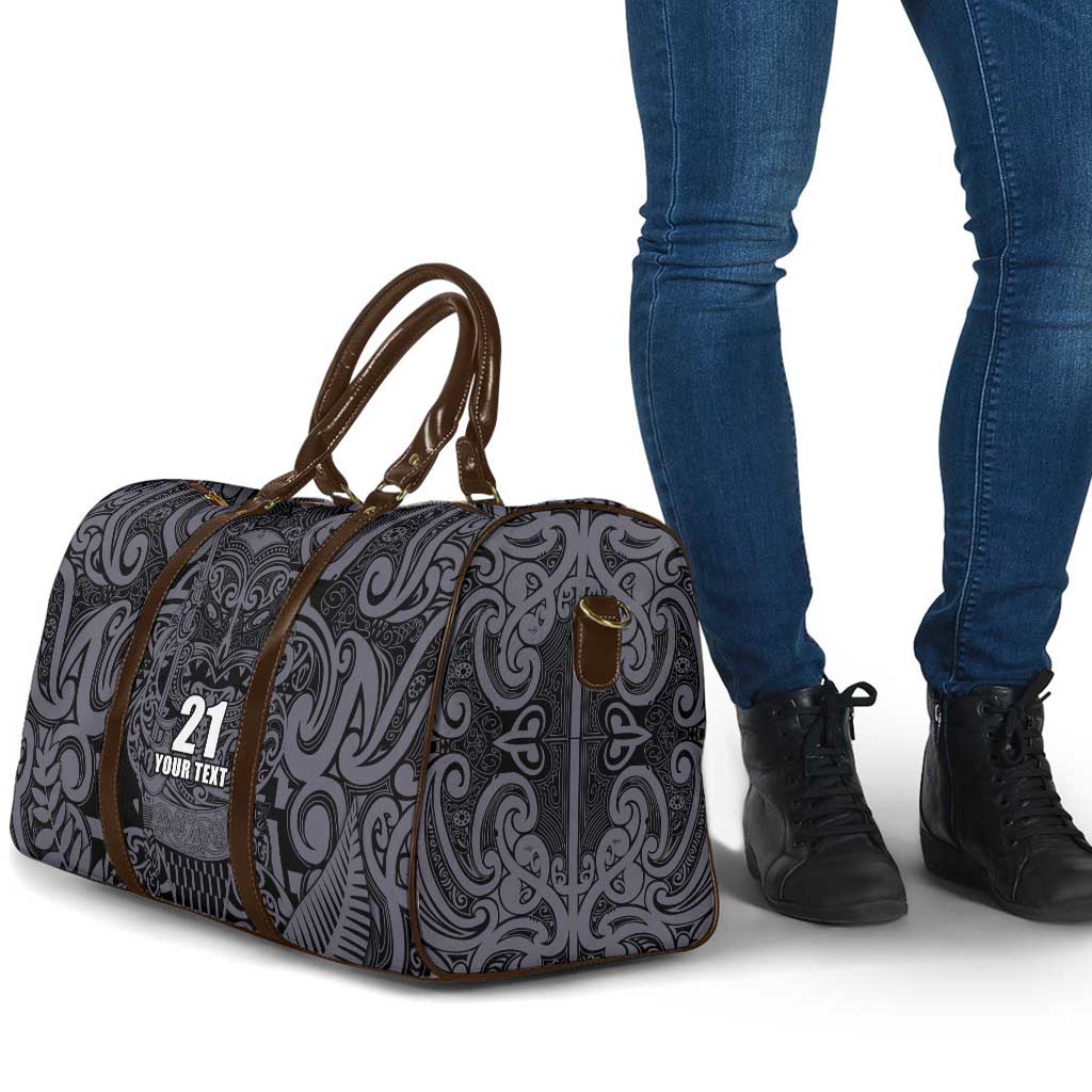 Custom New Zealand Taiaha Maori Travel Bag Minimalist Silver Fern All Black - Aussie Hoodie