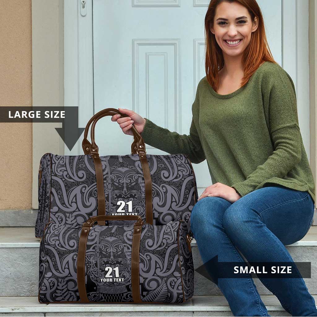 Custom New Zealand Taiaha Maori Travel Bag Minimalist Silver Fern All Black - Aussie Hoodie