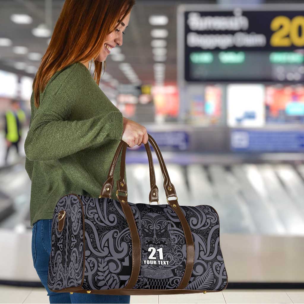 Custom New Zealand Taiaha Maori Travel Bag Minimalist Silver Fern All Black - Aussie Hoodie